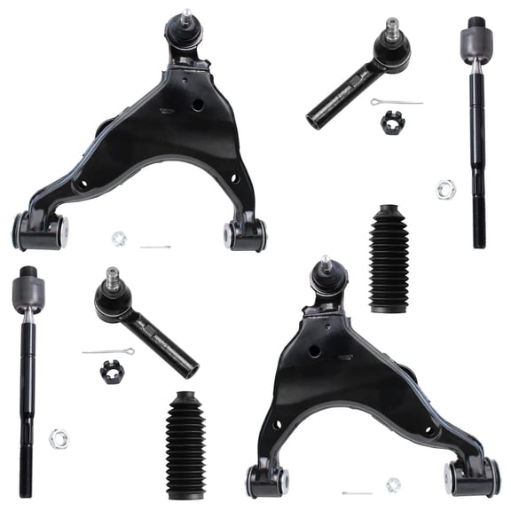 Detroit Axle - 8pc Front End Suspension Kit for 2003-2009 Toyota 4Runner FJ Cruiser Lexus GX470 2 Lower Control Arms w/ Ball Joints 4 Inner Outer Tie Rods 2 Boots 2004 2005 2006 2007 2008 Replacement