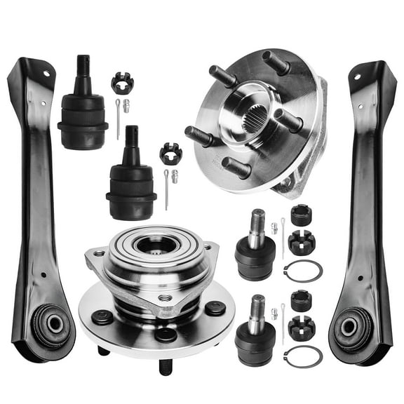 Detroit Axle - 8pc Front End Suspension Kit for Jeep Cherokee Comanche Grand Cherokee Wrangler 2 Upper Control Arms 4 Ball Joints 2 Wheel Bearing Hubs Assembly Replacement