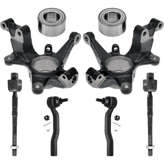 Detroit Axle - 8pc Front Loaded Knuckles Kit for 2007-2013 Mazda CX-9, 2 Steering Knuckles 2 Wheel Bearings 4 Inner and Outer Tie Rods 2008 2009 2010 2011 2012 Replacement