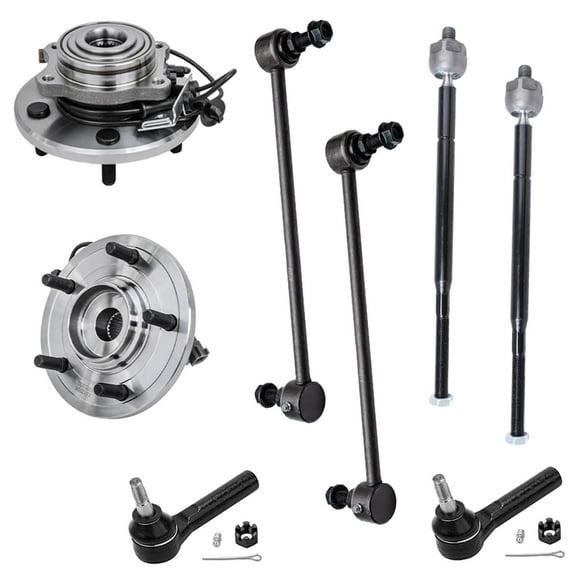 Detroit Axle - 8pc Front Wheel Hub & Bearing Assembly, Inner Outer Tie Rods, Stabilizer/Sway Bar End Links
