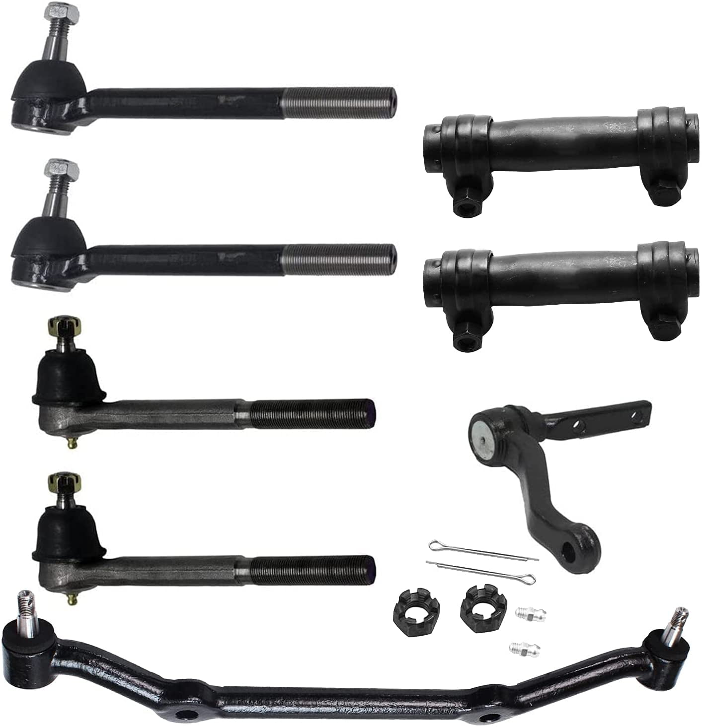 Detroit Axle - 8pc Suspension Kit for RWD 1996-2005 Chevy Blazer, 1996-2003 S10, 4 Inner & Outer Tie Rods, Adjustment Sleeves, Center Link, Steering Idler Arm Replacement