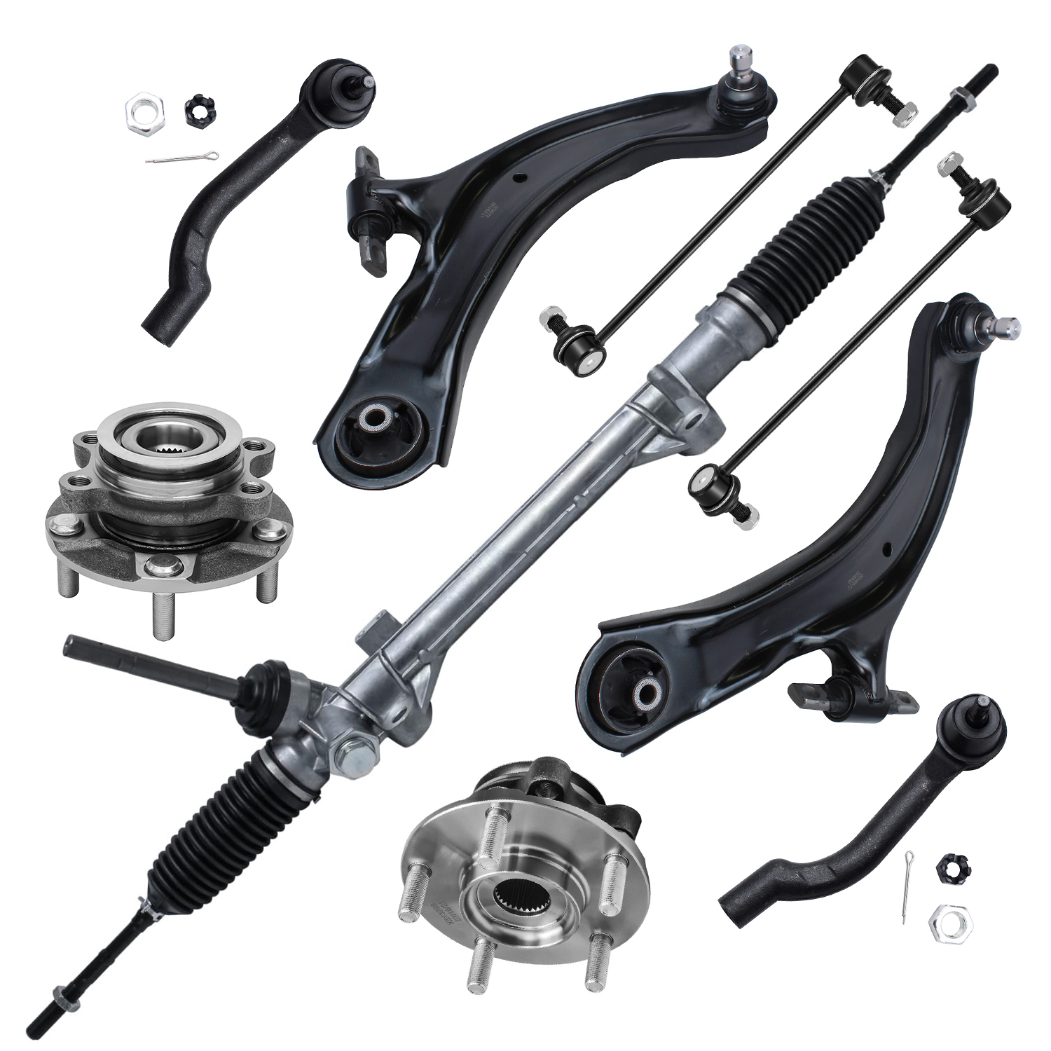 Detroit Axle - 9PC Complete Power Steering Rack and Pinion Assembly ...