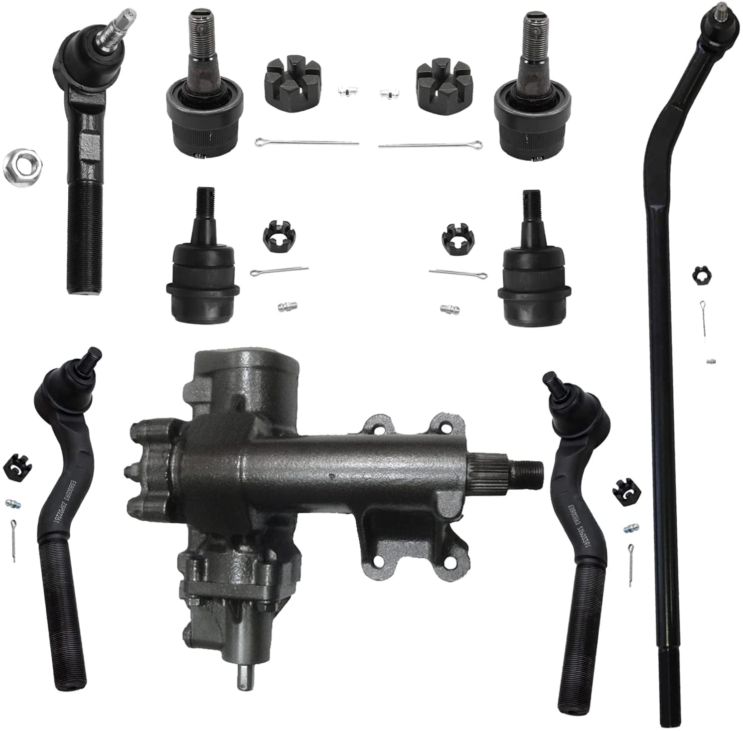 Detroit Axle 9pc Power Steering Gear Box Tie Rods Ball Joints