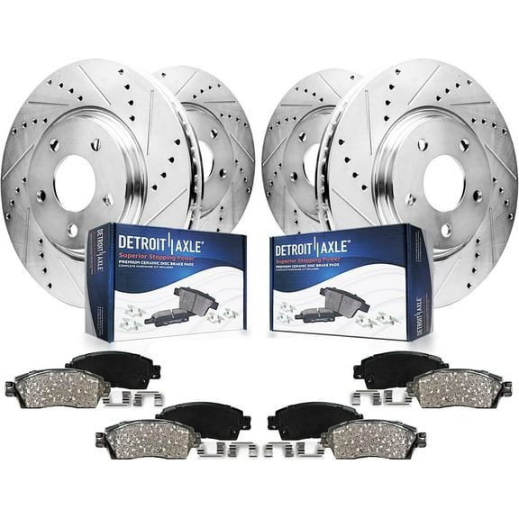Detroit Axle - AWD Brake Kit for 2007-2020 Dodge Charger 2007-2008 Magnum 13.58" inch Front and 13.78" inch Rear Drilled and Slotted Disc Brake Rotors Ceramic Brakes Pads Replacement