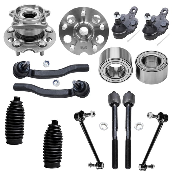 Detroit Axle - AWD 14pc Wheel Bearing Hubs Kit for 2004-2010 Toyota Sienna Front Wheel Bearings Lower Ball Joints Sway Bars Tie Rods Boots Rear Wheel Bearing Hubs 2005 2006 2007 2008 2009 Replacement