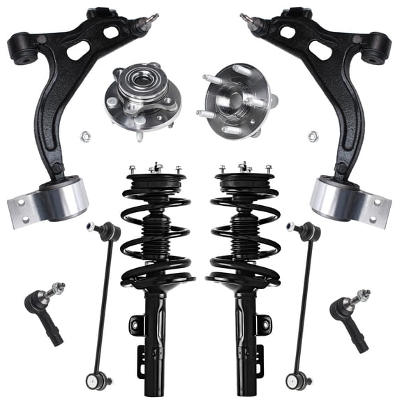 Detroit Axle - AWD Front Struts Lower Control Arms Wheel Hub Bearings Sway Bars Outer Tie Rods Replacement for 2005-2007 Ford Five Hundred Mercury Montego - 10pc Set