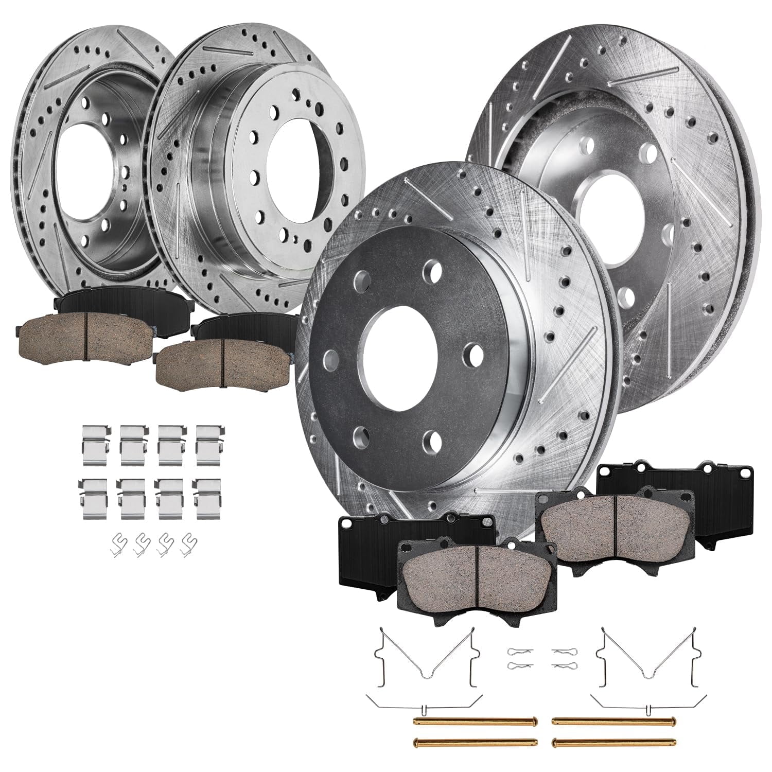 Detroit Axle - Brake Kit for 01-07 Toyota Sequoia Drilled Slotted Brake Rotors 2001 2002 2003 2004 2005 2006 2007 Ceramic Brakes Pads Front and Rear Replacement