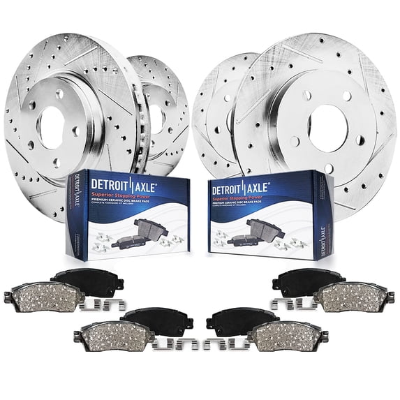 Detroit Axle brake kit for 03-07 Honda Accord 11.1in front and 10.23in rear drilled and slotted disc brake rotors with ceramic pads