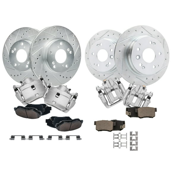 Detroit Axle - Brake Kit for 03-11 Honda Element, Front and Rear Drilled Brake Rotors Ceramic Brake Pads Disc Brake Calipers 2003 2004 2005 2006 2007 2008 2009 2010 2011 Replacement