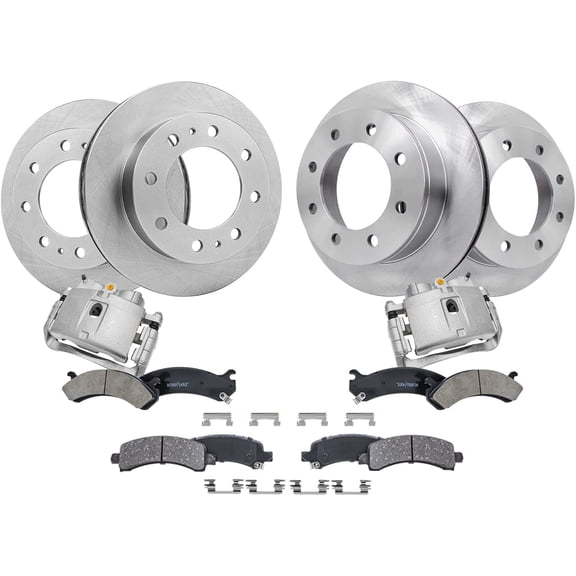 Detroit Axle - Brake Kit for 06-14 Chevy GMC Express Savana 2500, 2003-2019 Express Savana 3500, Front & Rear Disc Brake Rotors Ceramic Brakes Pads Front Brake Calipers Replacement