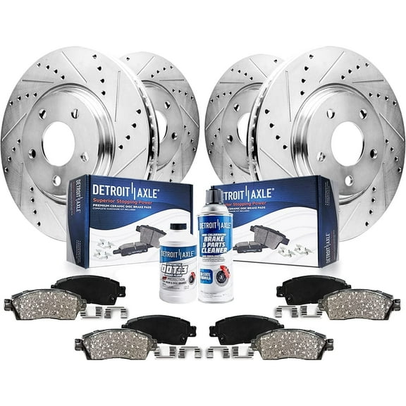 Detroit Axle - Brake Kit for 11-14 Ford Mustang Base Drilled Slotted Brake Rotors 2011 2012 2013 2014 Ceramic Brakes Pads Front and Rear Replacement : 12.45" inch Front & 11.80" inch Rear Rotors