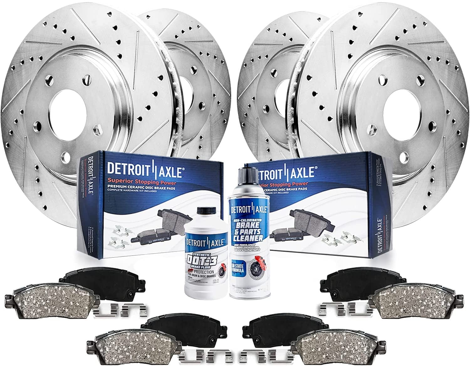 Detroit Axle - Brake Kit for 11-14 Ford Mustang Base Drilled & Slotted Brake Rotors 2011 2012 2013 2014 Ceramic Brakes Pads Replacement: 12.45 Front & 11.80 Rear Rotors