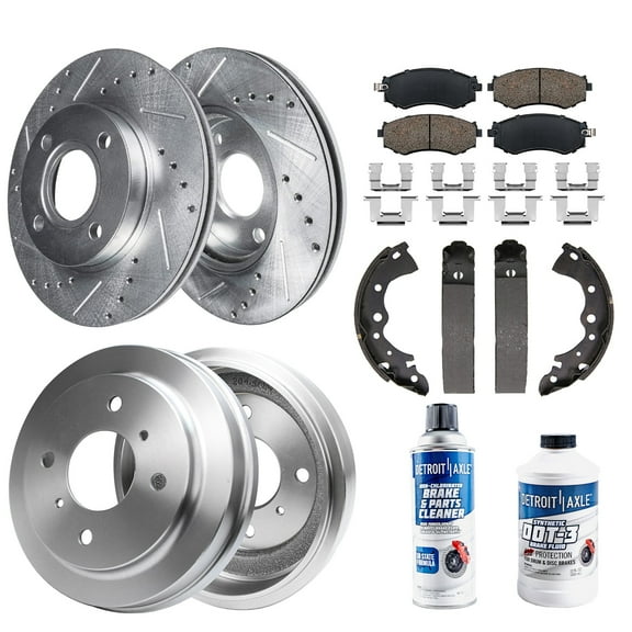 Detroit Axle - Brake Kit for 2001-2006 Nissan Sentra Replacement 2001 2002 2003 2004 2005 2006 Drilled & Slotted Brake Rotors Ceramic Brakes Pads 1.8L 4 Lugs Front and Rear