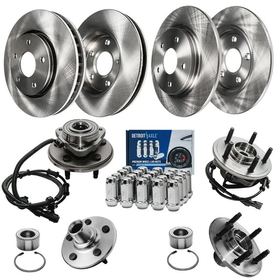 Detroit Axle - Brake Kit for 2002-2005 Ford Explorer Mercury Mountaineer, Front & Rear Disc Brake Rotors Ceramic Brake Pads Wheel Lug Nuts 2003 2004 Replacement