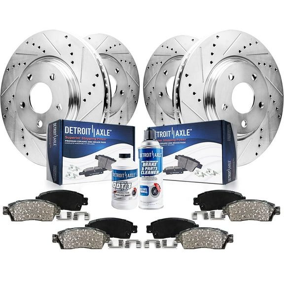 Detroit Axle - Brake Kit for 2003-2011 Ford Crown Victoria Mercury Grand Marquis Drilled Slotted Disc Brake Rotors Ceramic Brakes Pads 2004 2005 2006 2007 2008 2009 2010 Front and Rear Replacement