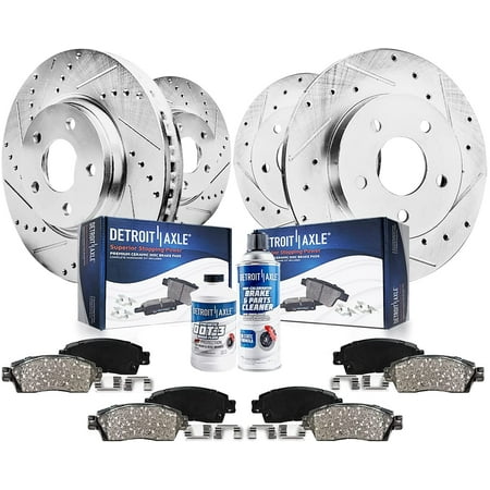 Detroit Axle - Brake Kit for 2003-2011 Honda Element Drilled & Slotted Disc Brake Rotors 2004 2005 2006 2007 2008 2009 2010 Ceramic Brakes Pads Front and Rear Replacement