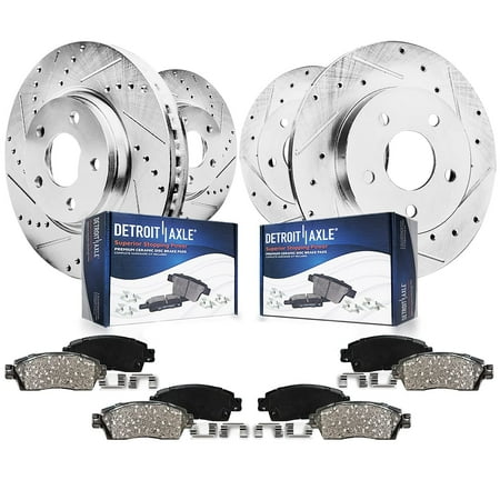 Detroit Axle - Brake Kit for 2004-2005 Chevrolet Malibu, 2006-2007 Pontiac G6, Drilled Slotted Disc Brake Rotors Ceramic Brakes Pads Replacement : 10.86" inch Front and 10.63" inch Rear Rotors