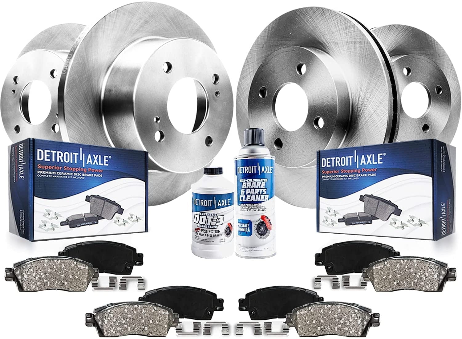 Detroit Axle - Brake Kit for 2004-2009 Kia Spectra Spectra5 2004 2005 2006 2007 2008 2009 Disc Brake Rotors Ceramic Brakes Pads Front and Rear Replacement : 2.99'' Center Hole for Rear Rotor