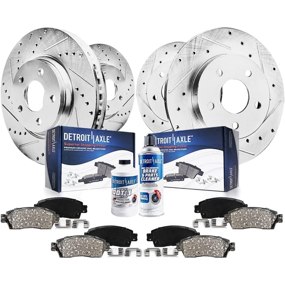 Detroit Axle - Brake Kit for 2005-2009 Buick LaCrosse Allure Pontiac Grand Prix Drilled Slotted Disc Brake Rotors Ceramic Brakes Pads 2006 2007 2008 Front & Rear Replacement