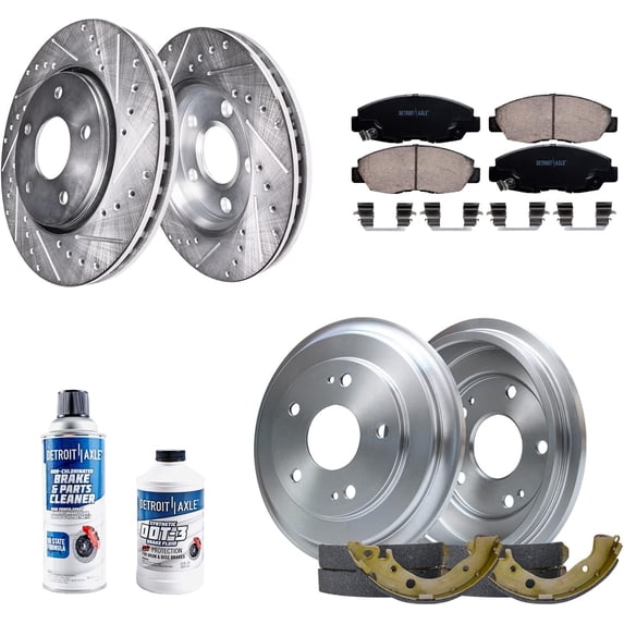 Detroit Axle - Brake Kit for 2006-2011 Honda Civic Front Drilled and Slotted Disc Brake Rotors Ceramic Brakes Pads Rear Brake Drums Brake Shoes 2007 2008 2009 2010 Replacement : 10.3" inch Front Rotor