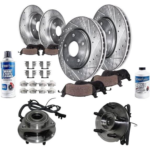 Detroit Axle - Brake Kit for 2007-2011 Dodge Nitro 2008-2012 Jeep Liberty Front and Rear Brake Rotors Ceramic Brakes Pads Front Wheel Bearing Hubs