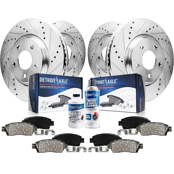 Detroit Axle - Brake Kit for 2008-2013 Nissan Rogue 2014-2015 Rogue Select Drilled Brake Rotors Ceramic Brake Pads Front and Rear