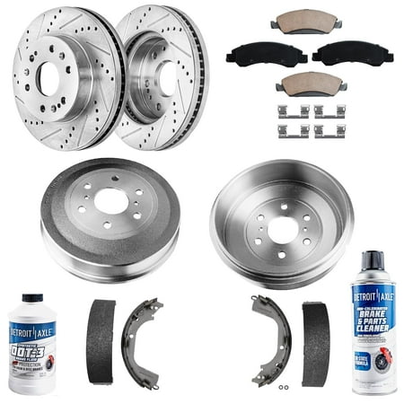 Detroit Axle - Brake Kit for 2009-2013 Chevy GMC Silverado Sierra 1500 Front Drilled & Slotted Disc Brake Rotors Ceramic Brakes Pads Rear Brake Drums Brake Shoes Replacement