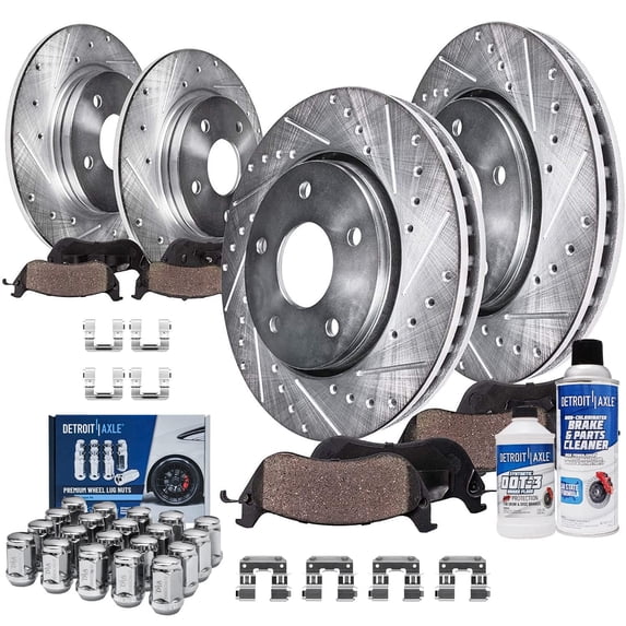Detroit Axle - Brake Kit for Subaru Impreza Legacy Outback Forester Dilled Brake Rotors Ceramic Brake Pads Front Rear Lug Nuts: 11.54" Front and 11.26" Rear Rotors
