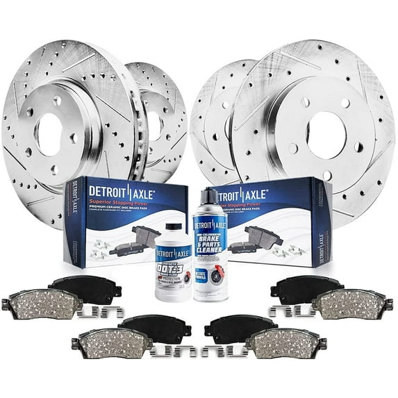 Detroit Axle - Brake Kit for 2012-2018 Ford Focus, Drilled & Slotted Brake Rotors and Ceramic Brakes Pads 2013 2014 2015 2016 2017 Replacement: 10.94" inch Front and 10.67" inch Rotors
