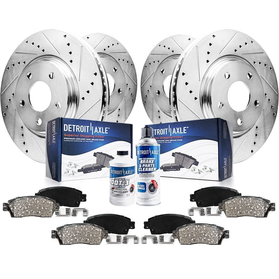 Detroit Axle - Brake Kit for 2014-2020 Nissan Rogue 2017-2022 Rogue Sport, Drilled & Slotted Brake Rotors and Ceramic Brakes Pads Front and Rear 2015 2016 2018 2019 2021 Replacement