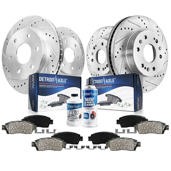 Detroit Axle - Front Rear Drilled Rotors Brake Pads for Chevrolet Silverado 1500 Suburban Tahoe GMC Sierra Yukon XL Cadillac Escalade ESV: 12.99 inch Front & 13.58 inch Rear Rotor