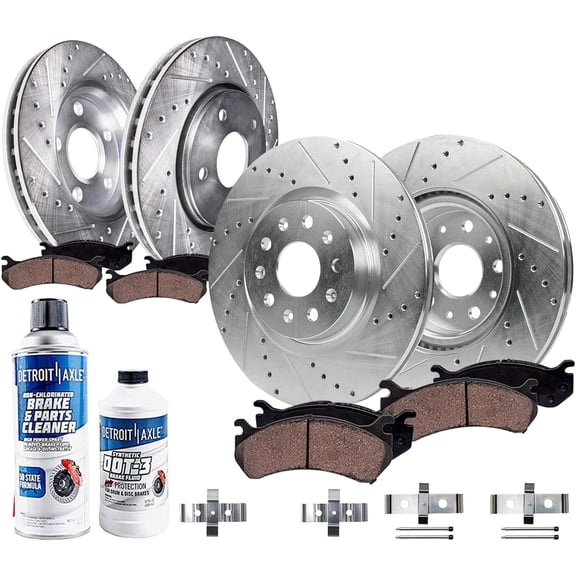 Detroit Axle - Brake Kit for 2014 Cadillac CTS [V; Sedan] Drilled and Slotted Disc Brakes Rotors Ceramic Brake Pads Replacement : 13.58" inch Front and 14.37" inch Rear Rotors