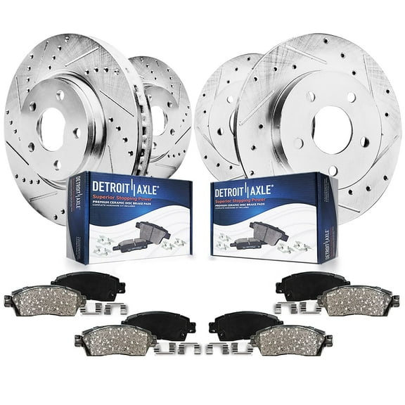 Detroit Axle - Brake Kit for 2015-2019 Lincoln MKC 13.19" inch Front and 12.44" inch Rear Drilled and Slotted Disc Brake Rotors Ceramic Brakes Pads 2016 2017 2018 Replacement