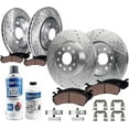 thumbnail image 1 of Detroit Axle - Brake Kit for 2016 2017 2018 2019 Chevy Camaro Drilled and Slotted Disc Brake Rotors Ceramic Brakes Pads with Hardware Replacement : 13.58" inch Front and 12.40" inch Rear Rotor, 1 of 8