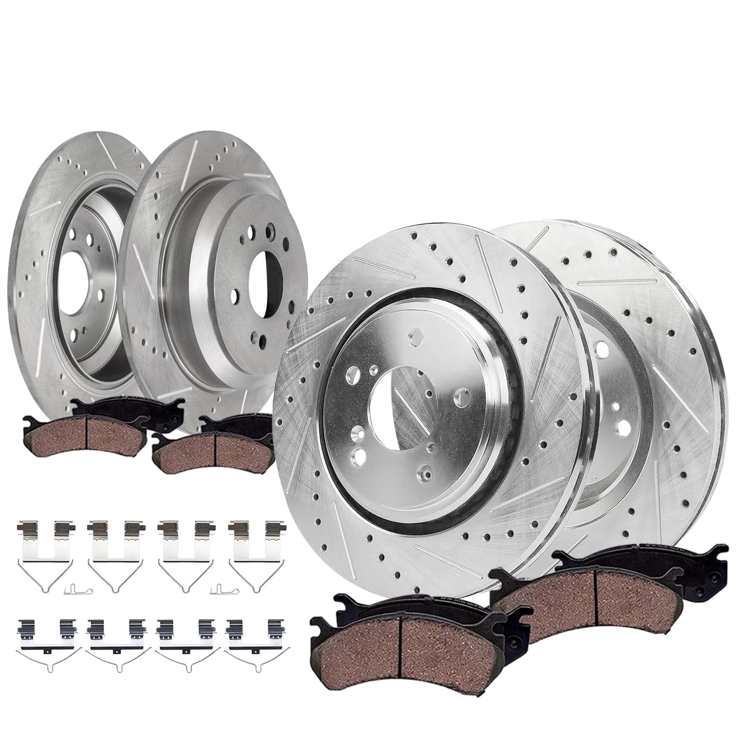 Detroit Axle - Brake Kit for 16-22 Honda Pilot 17-25 Ridgeline, 12.60" Front and 12.95" Rear Drilled and Slotted Brake Rotors Ceramic Brake Pads 2018 2019 2020 2021