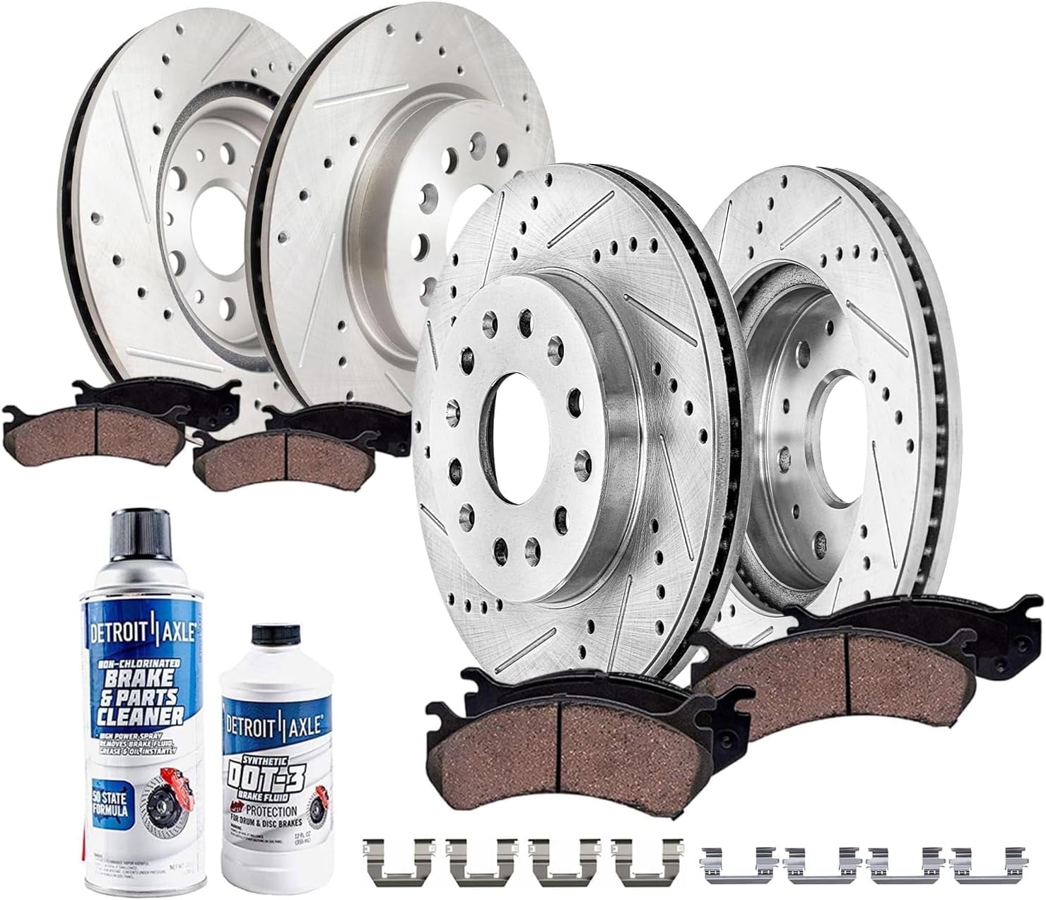 Detroit Axle - 10pc Front and Rear Brake Kit for 2017-2020 Cadillac XT5 2018-2019 Buick Enclave, Drilled and Slotted Disc Brake Rotors Ceramic Brakes Pads Replacement