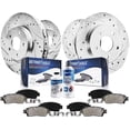 thumbnail image 1 of Detroit Axle - 5 Lug Brake Kit for Chevrolet Malibu HHR Cobalt Pontiac G5 Pursuit G6 Drilled and Slotted Disc Brake Rotors Ceramic Brake Pads Replacement: 11.65" inch Front and 10.63" inch Rear Rotor, 1 of 11