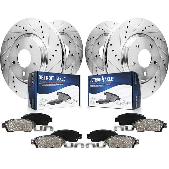 Detroit Axle - Brake Kit for AWD 2007-2010 Ford Edge Lincoln MKX Drilled Slotted Disc Brake Rotors Ceramic Brakes Pads 2007 2008 2009 2010 Replacement 12.60" inch Front Rotors