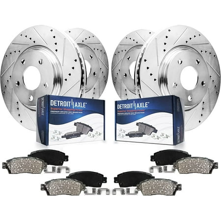 Detroit Axle - Brake Kit for BMW 328i X1 xDrive, 12.30" inch Front and 11.81" inch Rear Drilled & Slotted Disc Brake Rotors Ceramic Brake Pads Replacement