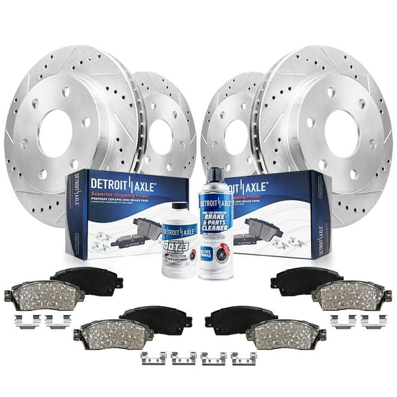Detroit Axle - Front Rear Drilled Rotors Ceramic Brake Pads for Chevrolet Trailblazer EXT GMC Envoy XL Buick Rainier Saab 9-7X SSR: 12.80 inch Front and Rear Rotor