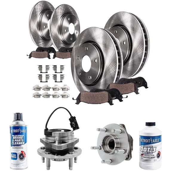 Detroit Axle - Brake Kit for Chevrolet Malibu Pontiac G6 Saturn Aura, Front Wheel Bearing Hubs Disc Brake Rotors Ceramic Brake Pads: 11.65" Front and 10.63" Rear Rotors