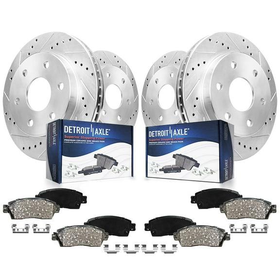 Detroit Axle - Front Rear Drilled Rotors Ceramic Brake Pads for Chevrolet Trailblazer EXT GMC Envoy XL Buick Rainier Saab 9-7X SSR: 12.80" Front and Rear Rotor