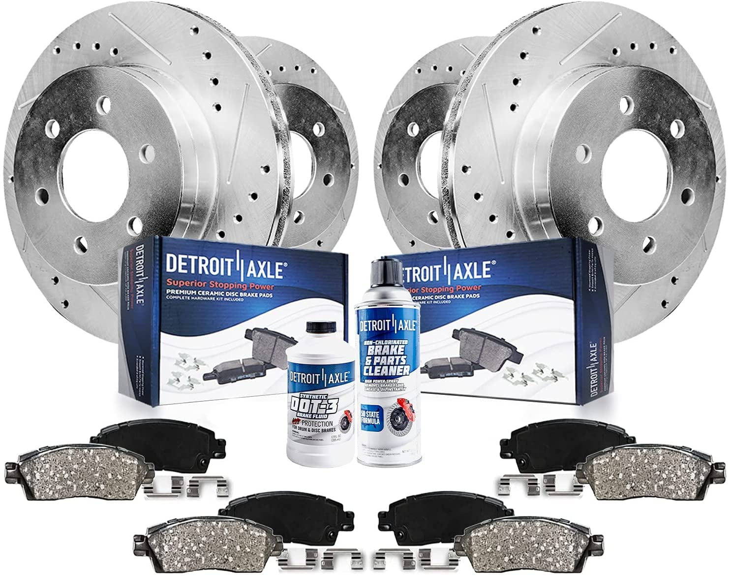 Detroit Axle - Brake Kit for Chevy Traverse GMC Acadia Limited Buick Enclave Saturn Outlook Front and Rear Drilled & Slotted Disc Brake Rotors Ceramic Brakes Pads Replacement 12.80'' Front Rotor