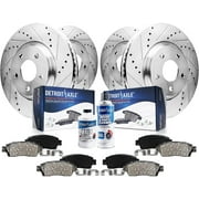 Detroit Axle - Brake Kit for 05-23 Chrysler 300 Dodge 06-23 Charger 09-23 Challenger 05-08 Magnum, Drilled Slotted Disc Brake Rotors Ceramic Brakes Pads Replacement 13.58 inch Front 12.60 inch Rear