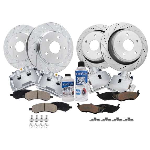 Detroit Axle - Brake Kit for Chrysler Aspen Dodge Durango Ram 1500 5 Lugs, 13.23'' Front & 13.86'' Rear Drilled & Slotted Brake Rotors Ceramic Brake Pads Brake Calipers Replacement