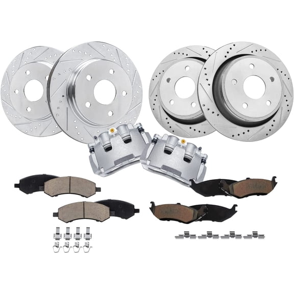 Detroit Axle - Brake Kit for Dodge Ram 1500 Durango Chrysler Aspen Front Rear Drilled Slotted Brake Rotors Ceramic Brakes Pads Front Brake Calipers Replacement