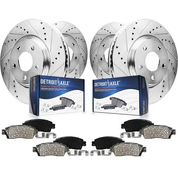 Detroit Axle - Brake Kit for Infiniti G35 G37 G25 EX35 M35 M45 Nissan 350Z 370Z Replacement Drilled and Slotted Disc Brake Rotors Ceramic Brakes Pads : 12.6'' inch Front and 12.13'' inch Rear Rotors