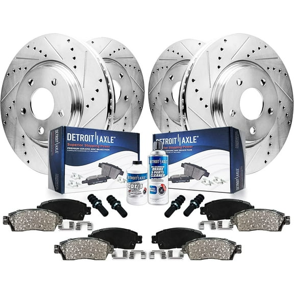 Detroit Axle - Brake Kit for Infiniti M35 M45 G35 EX35 G25 G37 QX50 Nissan 350Z 370Z Replacement 12.6" Front & 12.13" Rear Drilled & Slotted Disc Brake Rotors Ceramic Brakes Pads