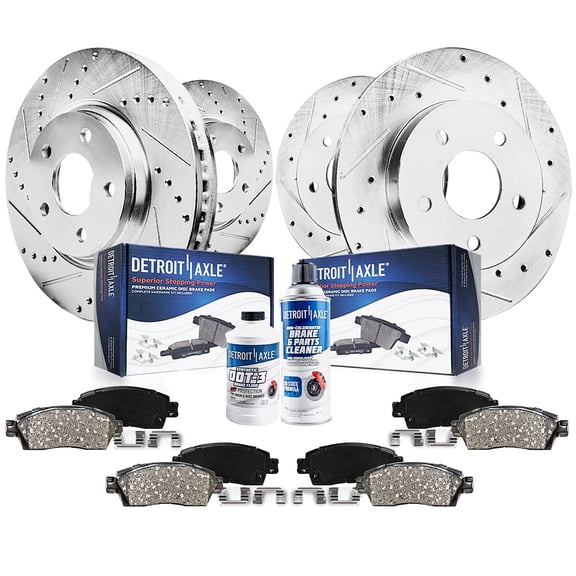 Detroit Axle - Brake Kit for Mercedes-Benz 2015-2019 GLA250 CLA250 [with Sport Package], 12.60" inch Front and 11.61" inch Rear Drilled Slotted Disc Brake Rotors Ceramic Brakes Pads Replacement