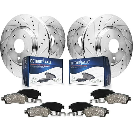Detroit Axle - Brake Kit for Nissan Murano Infiniti FX35 FX45 Drilled & Slotted Brake Rotors and Ceramic Brakes Pads Replacement: 12.56" Front Rotor and 12.13" Rear Rotor